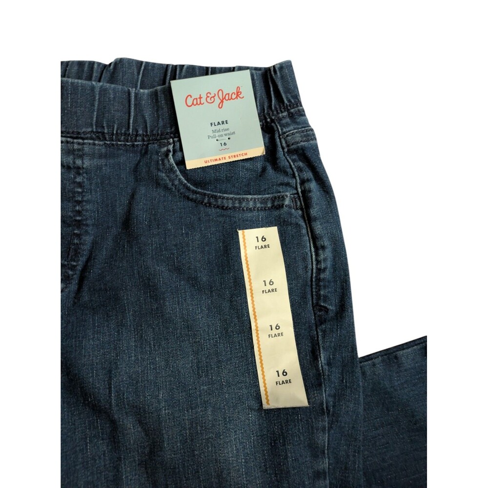 NWT Cat & Jack Girls Flare Jeans Size 16 Mid Rise Pull On Ultimate Stretch - Picture 4 of 5